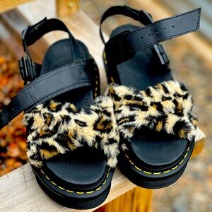 Dr. Martens Voss Sandals - Faux Fur Leopard Print